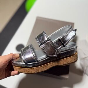 Franco Sarto Metallic Silver Platform Cork Sandal